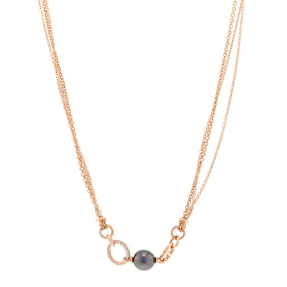 Hermes 18K Rose Gold Diamond Black Tahitian Cultured Pearl Albertine Necklace ST 1 of 6