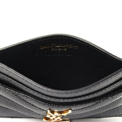 Saint Laurent Grain De Poudre Matelasse Chevron Monogram Credit Card Case Black 3 of 3