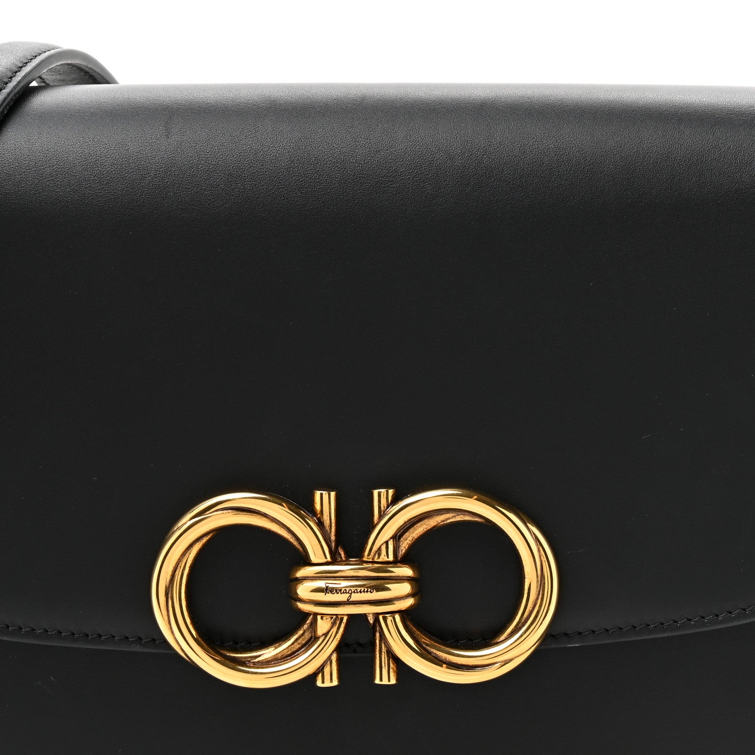 Salvatore Ferragamo Calfskin Gancini Shoulder Bag Black 7 of 15