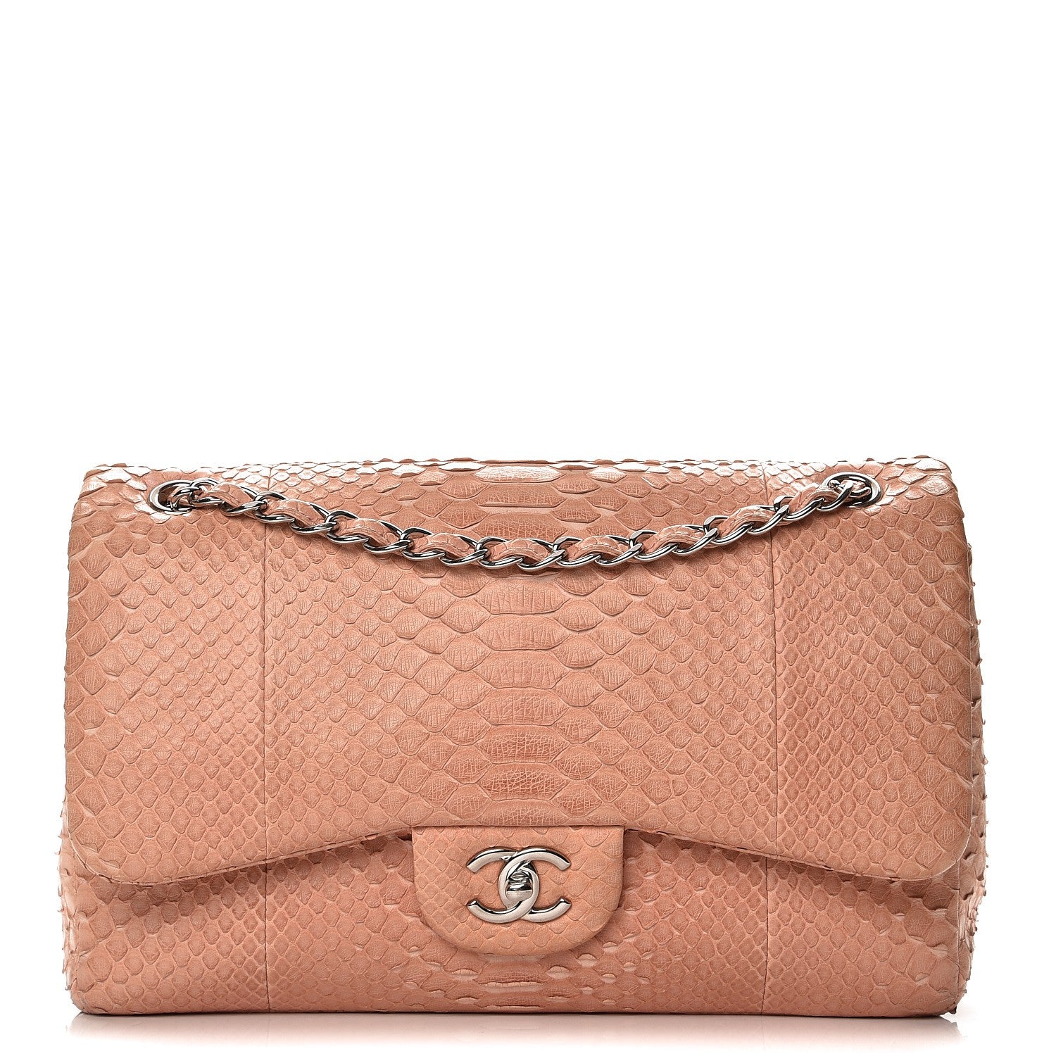 Chanel Python Jumbo Double Flap Pink 1 of 14