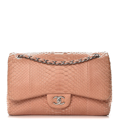 Chanel Python Jumbo Double Flap Pink 1 of 14