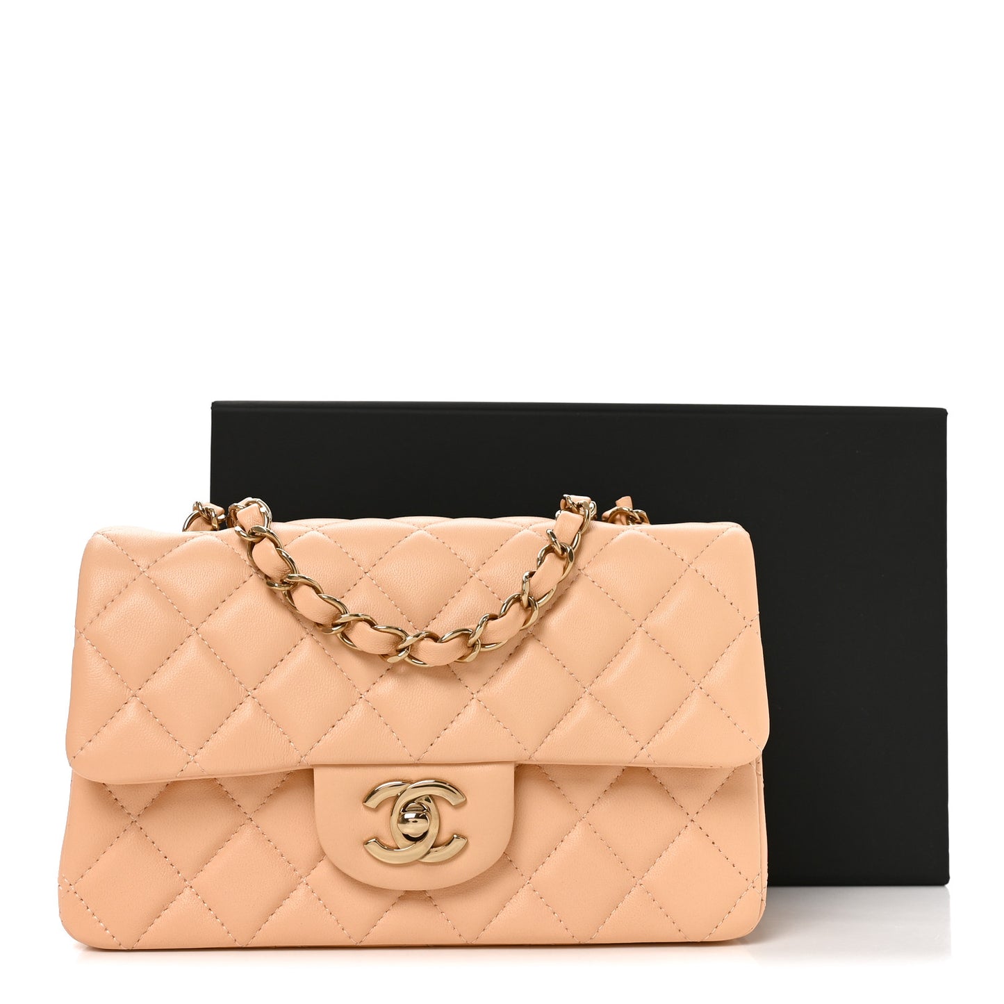 Lambskin Quilted Mini Rectangular Flap Beige