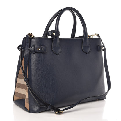 Burberry Grainy Calfskin House Check Medium Banner Tote Ink Blue 3 of 10