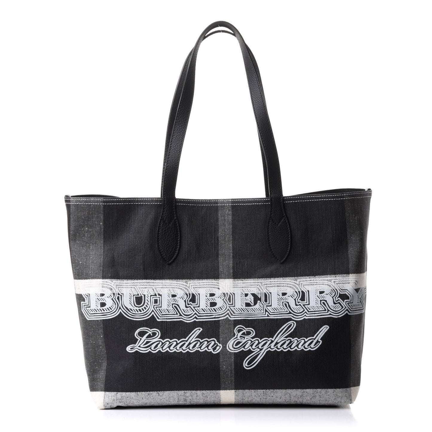 Coated Canvas Mega Check Large Reversible Doodle Tote Black White