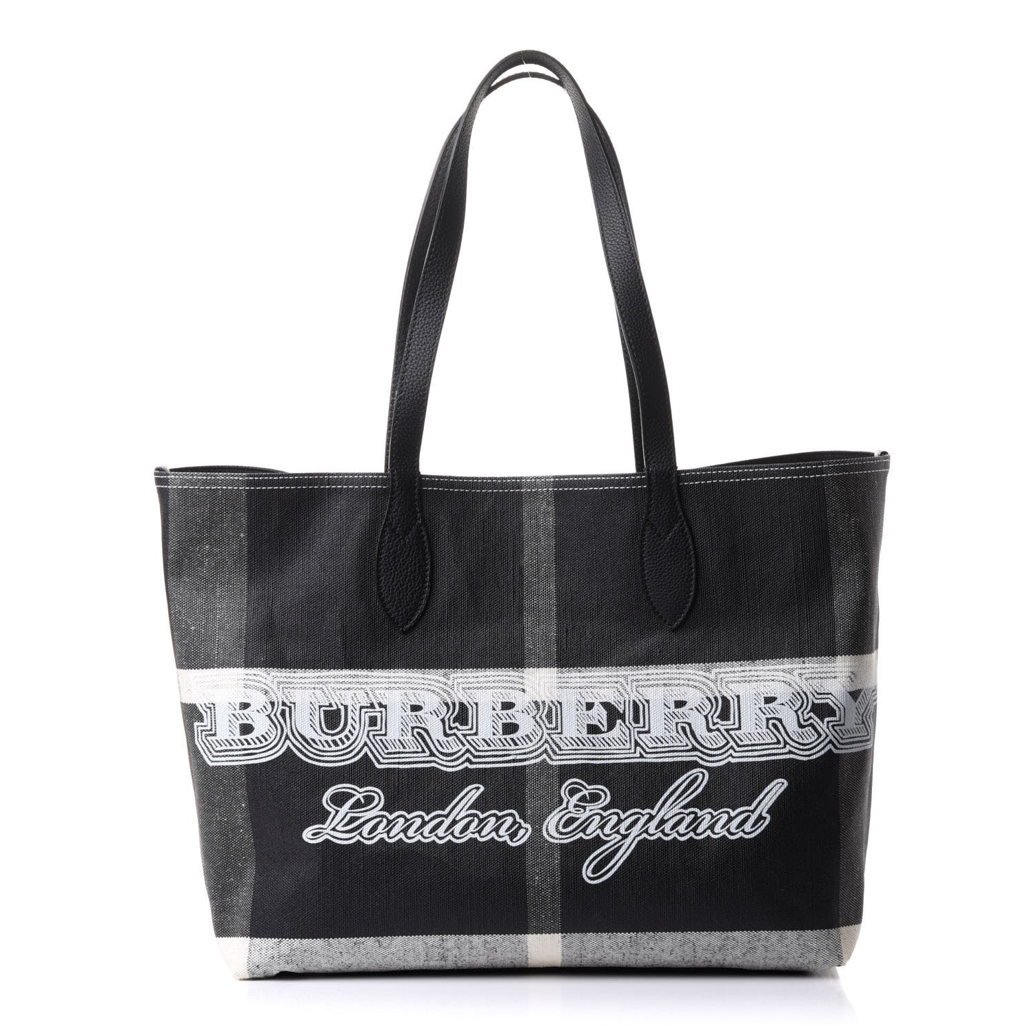 Burberry Coated Canvas Mega Check Large Reversible Doodle Tote Black White 1 of 8
