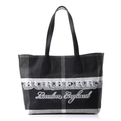 Burberry Coated Canvas Mega Check Large Reversible Doodle Tote Black White 1 of 8