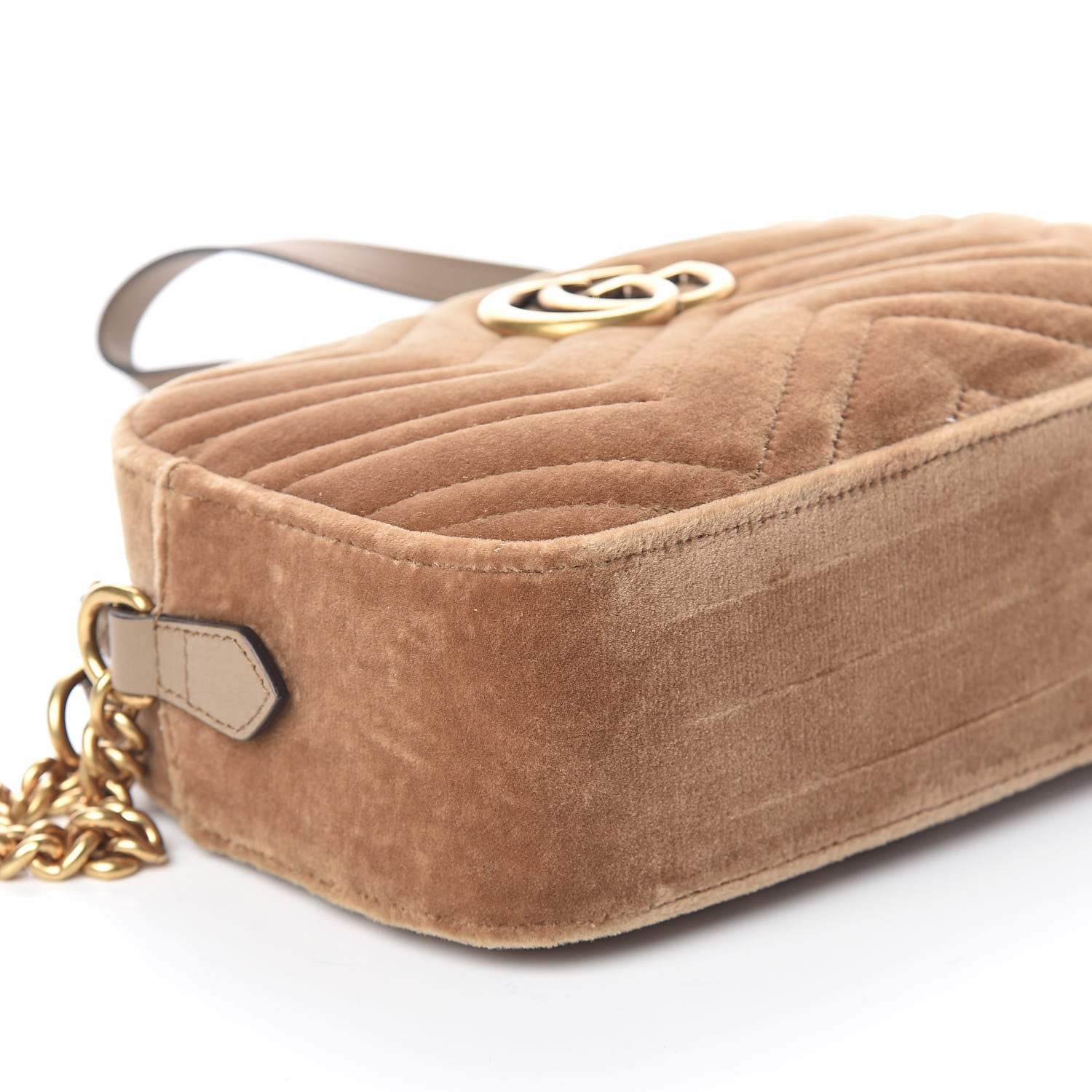 Gucci Velvet Matelasse Small GG Marmont Chain Shoulder Bag Taupe 8 of 9