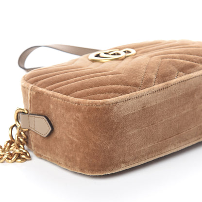 Gucci Velvet Matelasse Small GG Marmont Chain Shoulder Bag Taupe 8 of 9