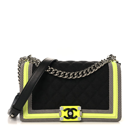 Chanel Canvas Quilted Medium Fluo Boy Flap Black Grey Yellow 1 of 11