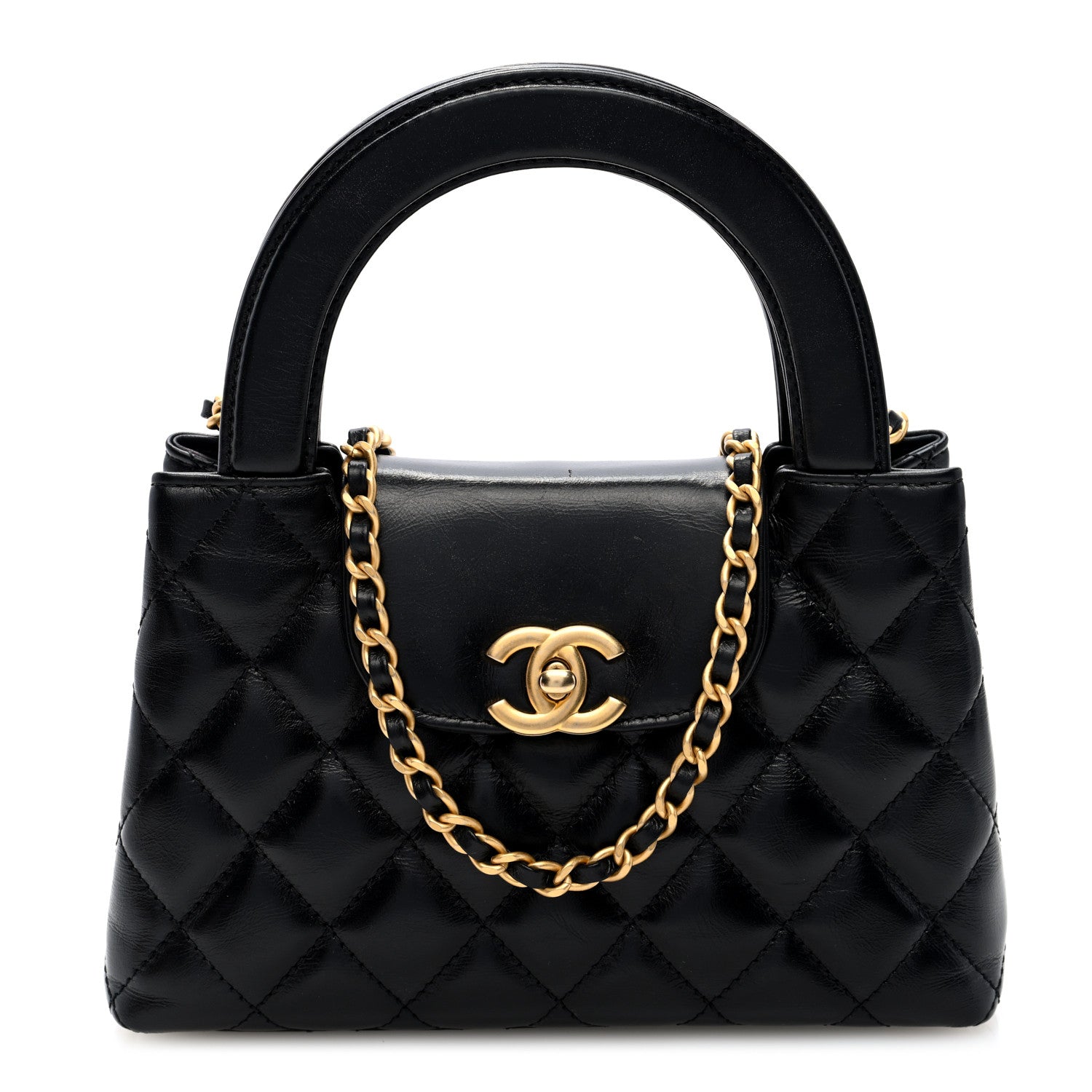 Chanel Shiny Aged Calfskin Quilted Nano Kelly Shopper Black 1 of 10