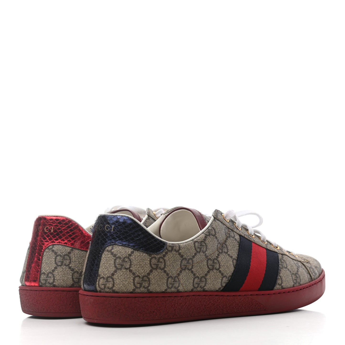 GG Supreme Monogram Ayers Web Mens New Ace Sneakers 10.5 Beige Red