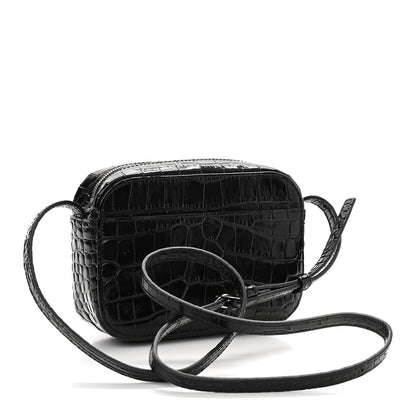 Balenciaga Shiny Calfskin Logo Crocodile Embossed XS Everyday Camera Bag Black 3 of 10