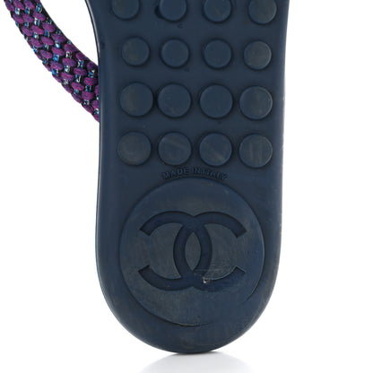 Chanel Tweed Quilted Camellia Thong Sandals 39 Purple Blue Black 6 of 10