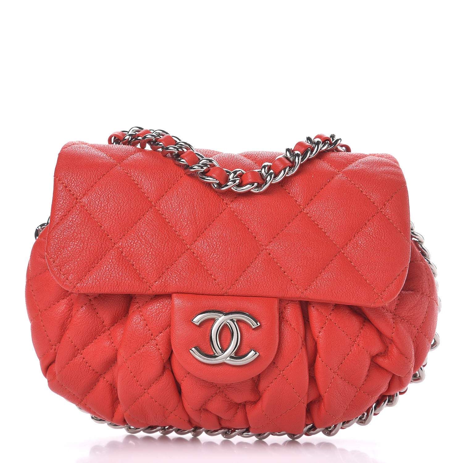Chanel Washed Lambskin Quilted Mini Chain Around Flap Red 1 of 7