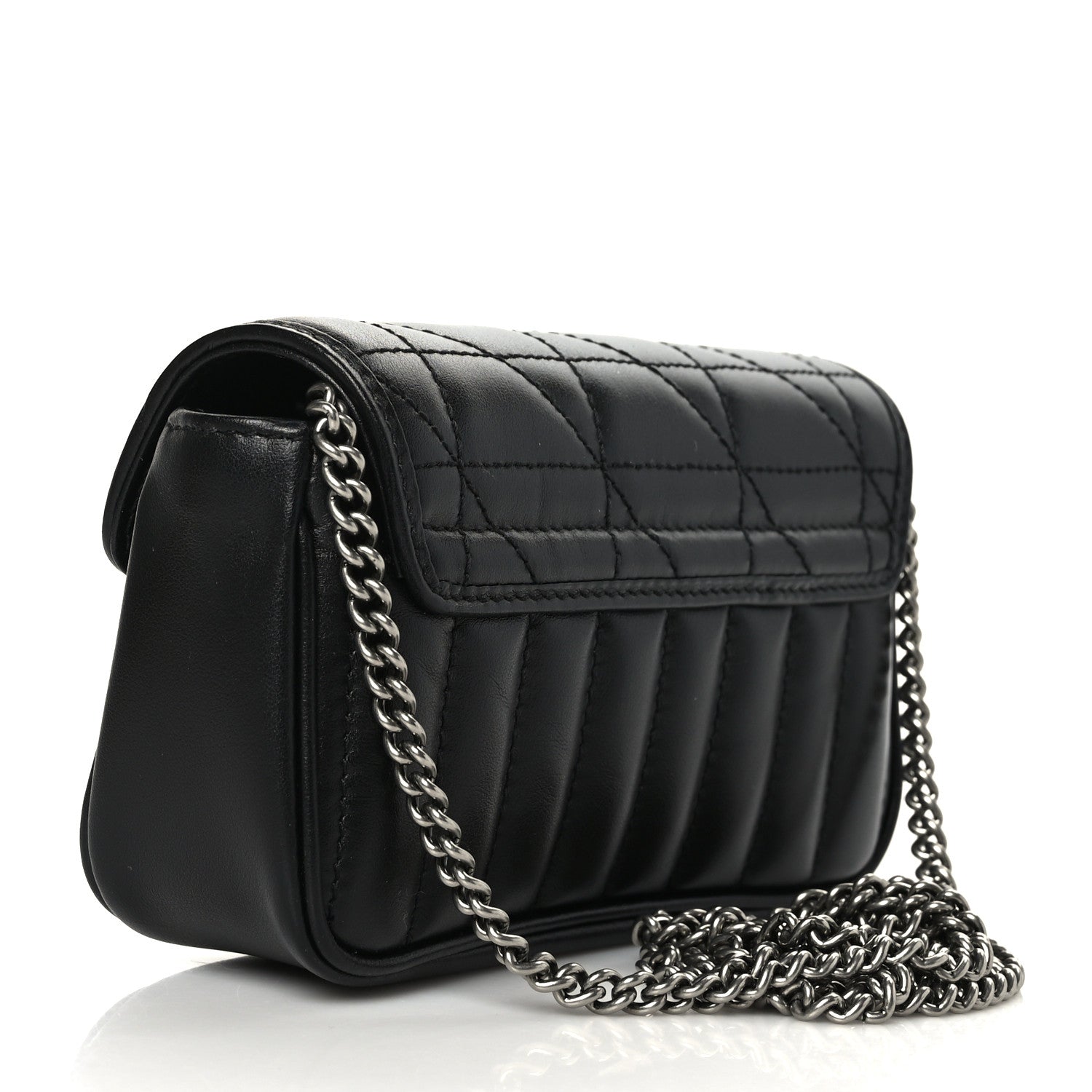 Gucci Calfskin Matelasse Aria Super Mini GG Marmont Shoulder Bag Black 3 of 9