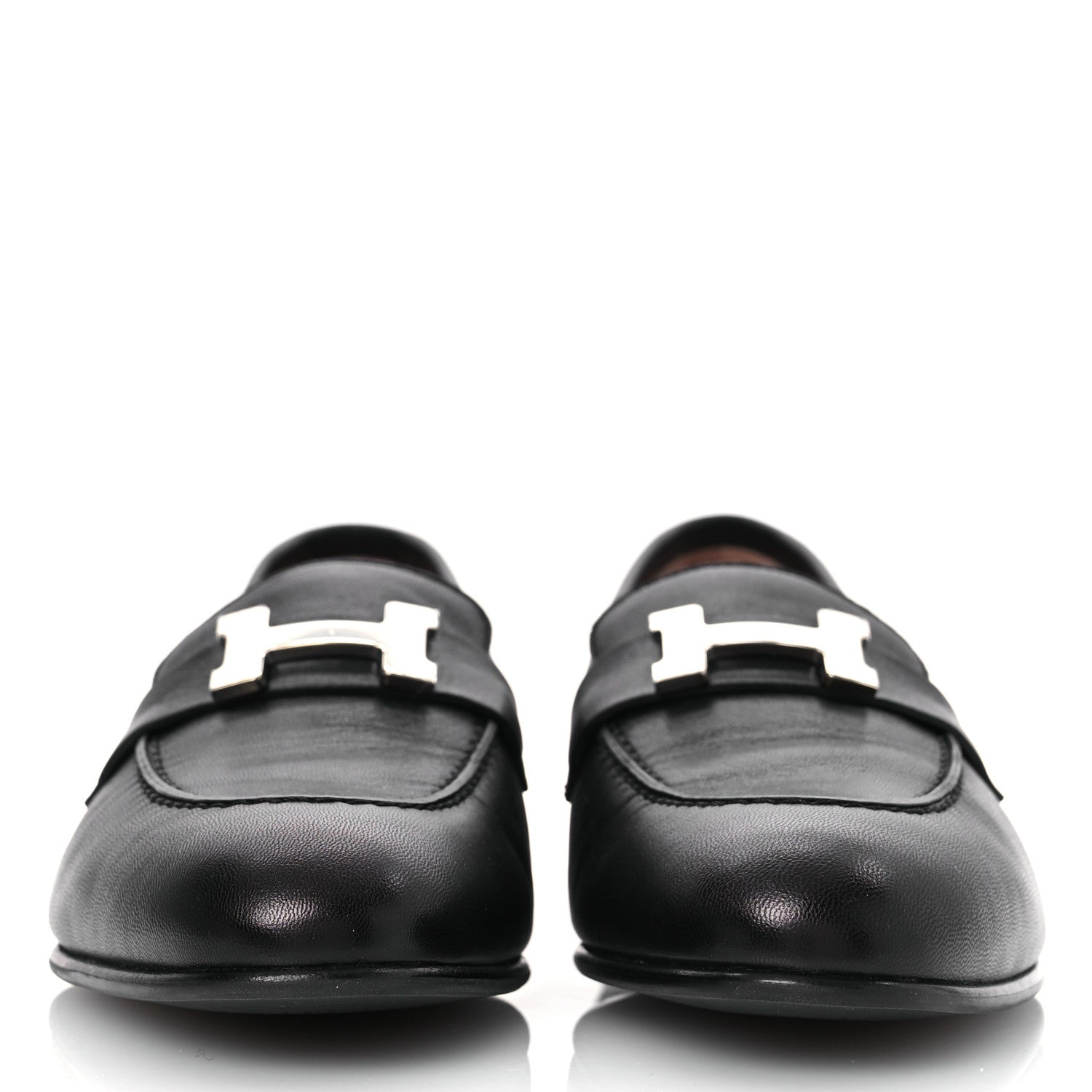 Hermes Goatskin Womens Paris Loafers 37 Black 3 of 12