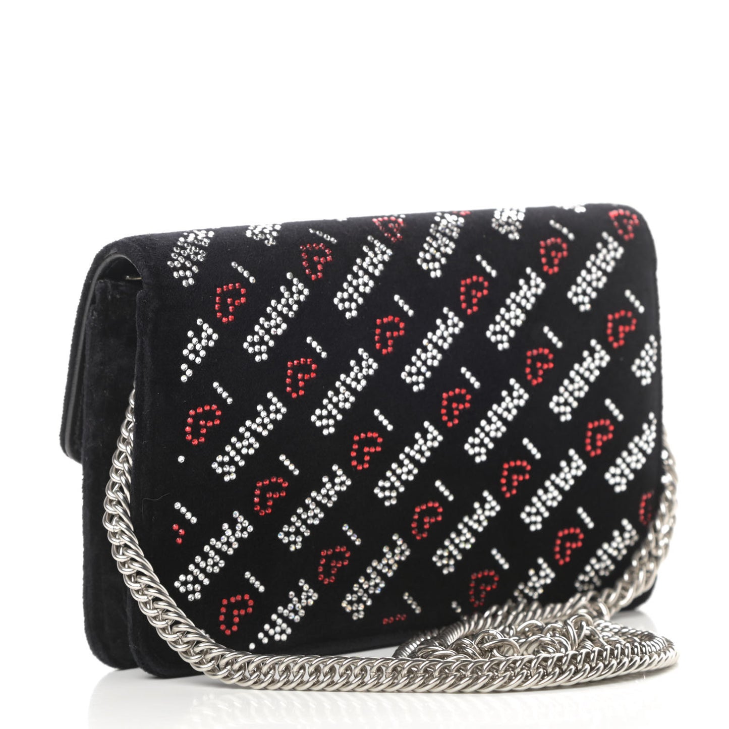 Velvet Crystal I Love Paris BB Wallet On Chain Black