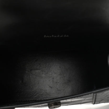 Balenciaga Shiny Calfskin Monochrome Crocodile Embossed Hourglass Top Handle Bag XS Black 5 of 9
