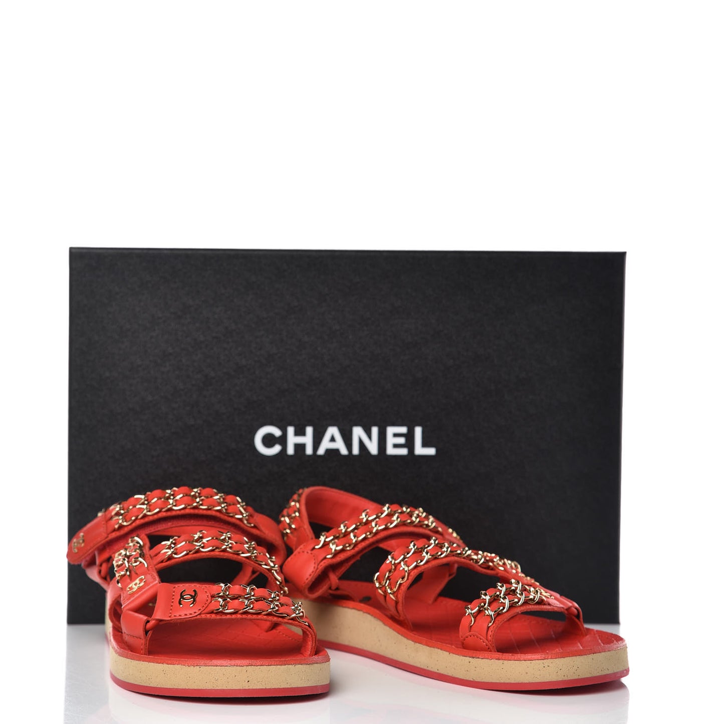 Calfskin Chain Flat Sandals 36.5 Red