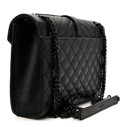 Saint Laurent Grain De Poudre Textured Mixed Matelasse Triquilt Medium Monogram Monochrome Satchel Black 3 of 11