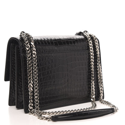 Saint Laurent Calfskin Crocodile Embossed Monogram Sunset Black 3 of 10