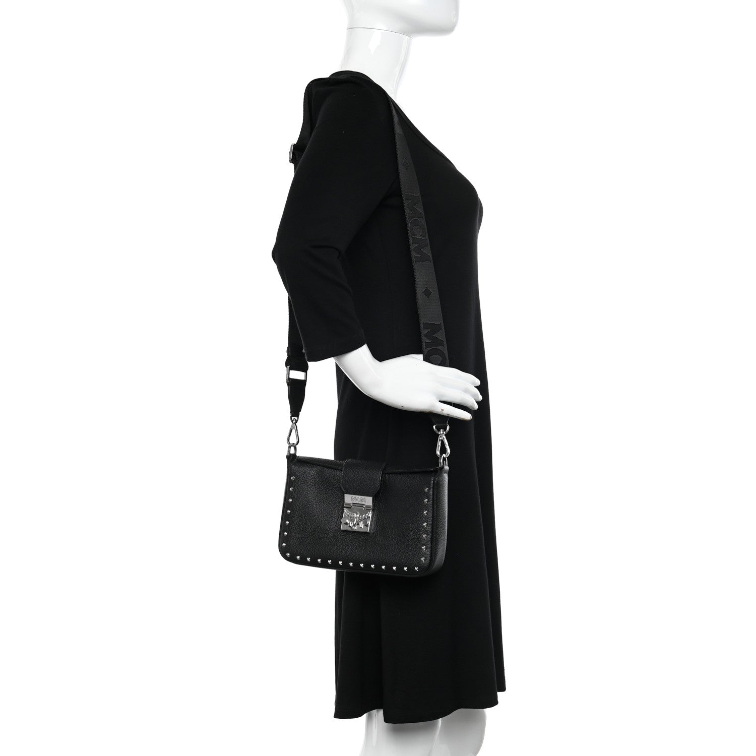MCM Grained Calfskin Small Kaison Park Avenue Stud Crossbody Bag Black 2 of 12