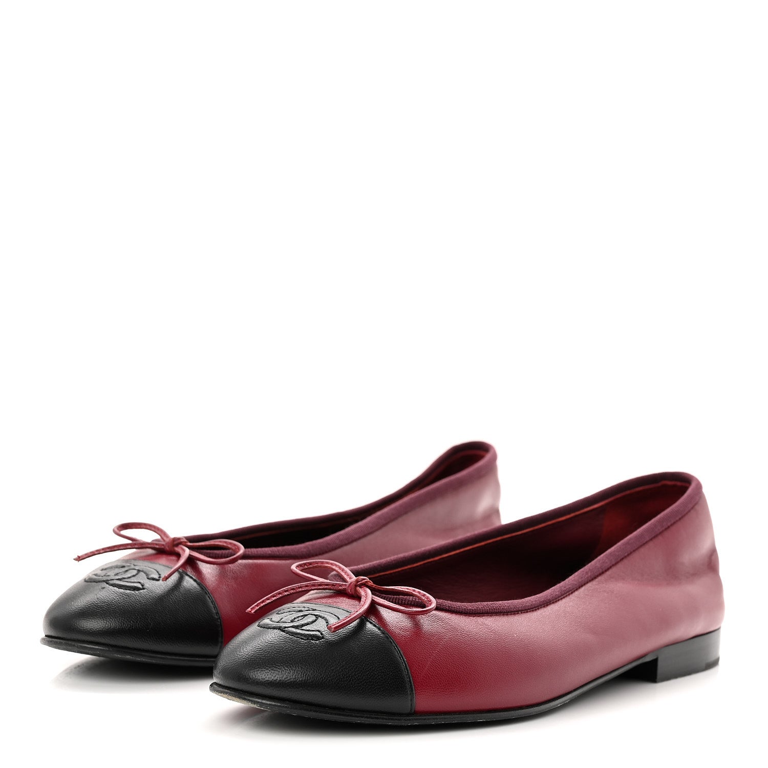 Chanel Lambskin Cap Toe CC Ballerina Flats 38 Burgundy Black 4 of 9