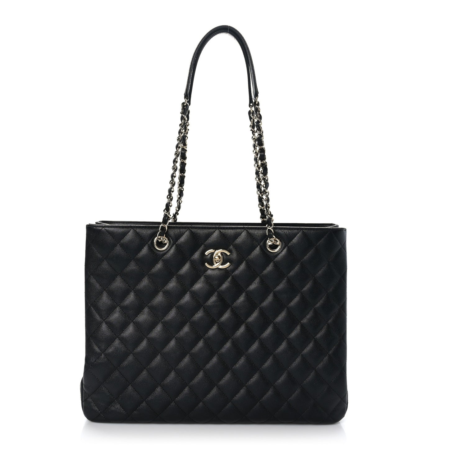 Caviar Quilted Large CC Shopping Tote Black