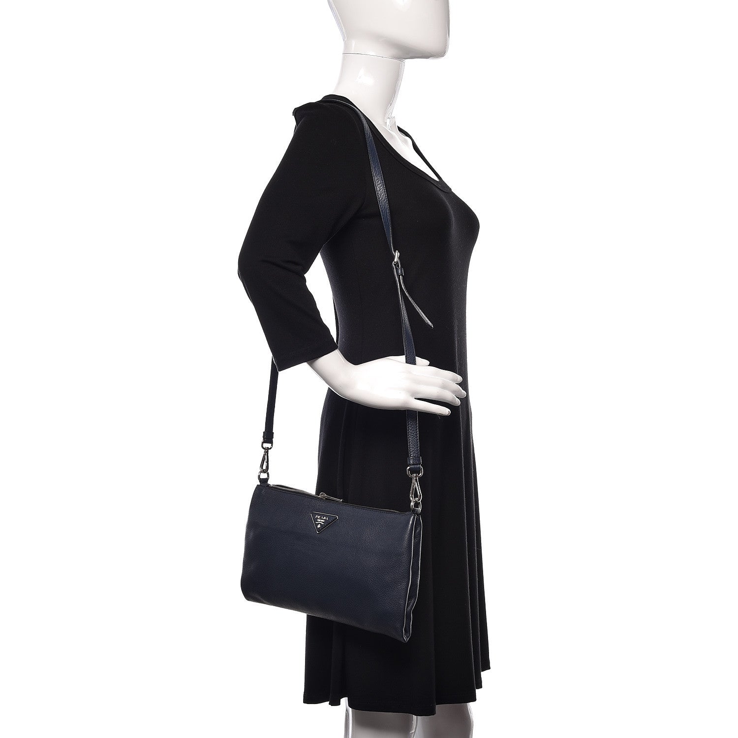 Prada Vitello Daino Zippered Crossbody Bag Baltico 2 of 13