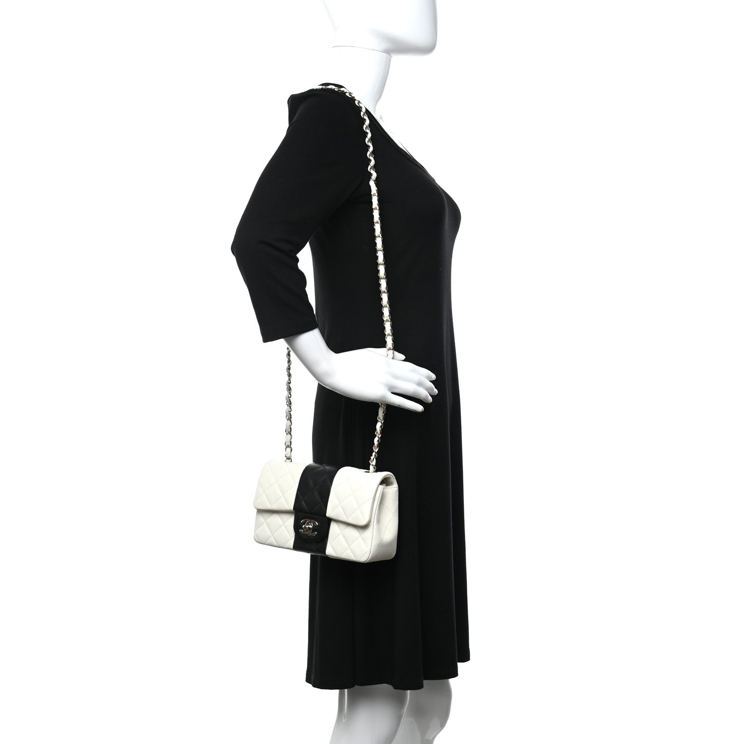 Chanel Lambskin Quilted Mini Rectangular Flap White Black 2 of 12