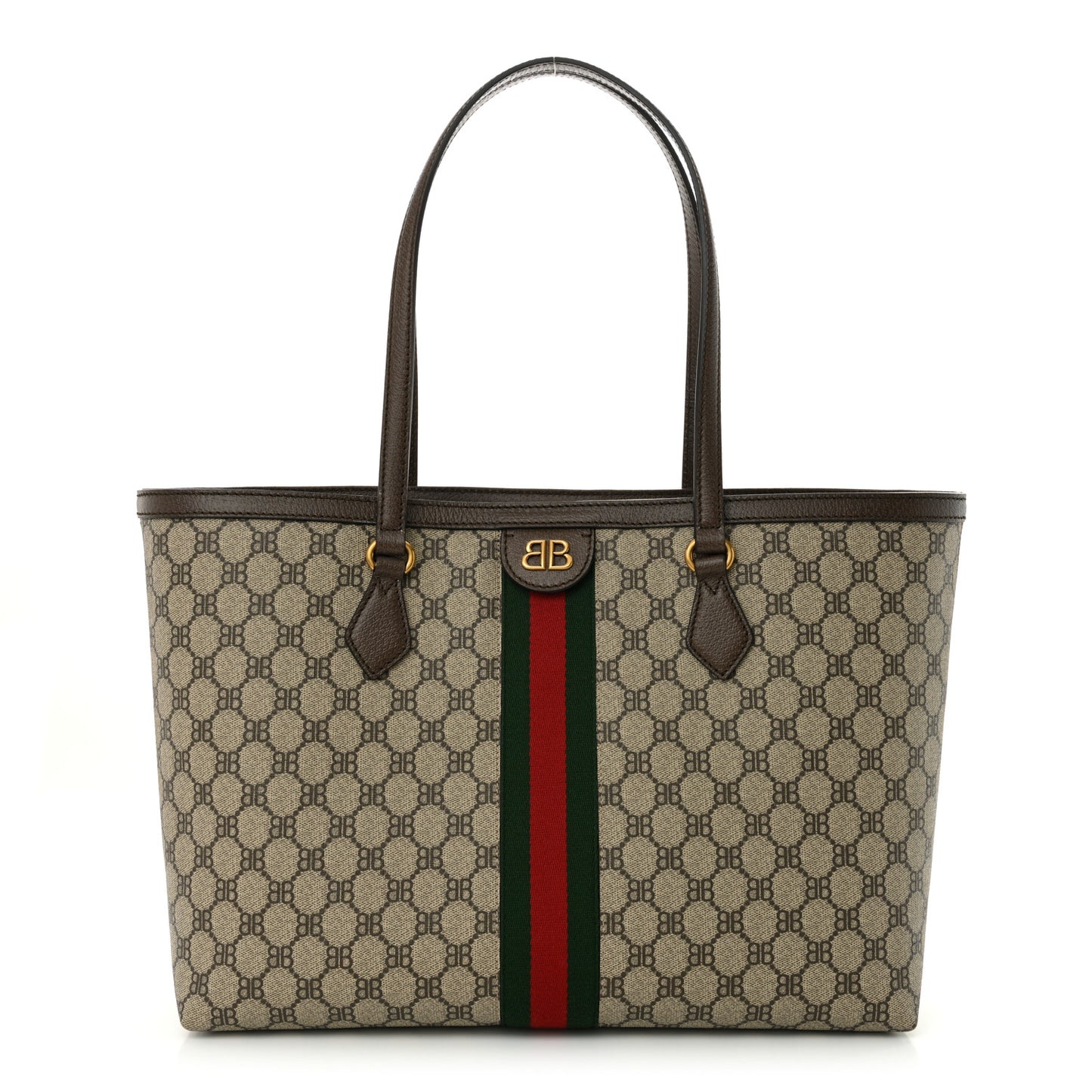 X BALENCIAGA BB Supreme Monogram Web Medium Ophidia Shopping Tote Beige New Acero
