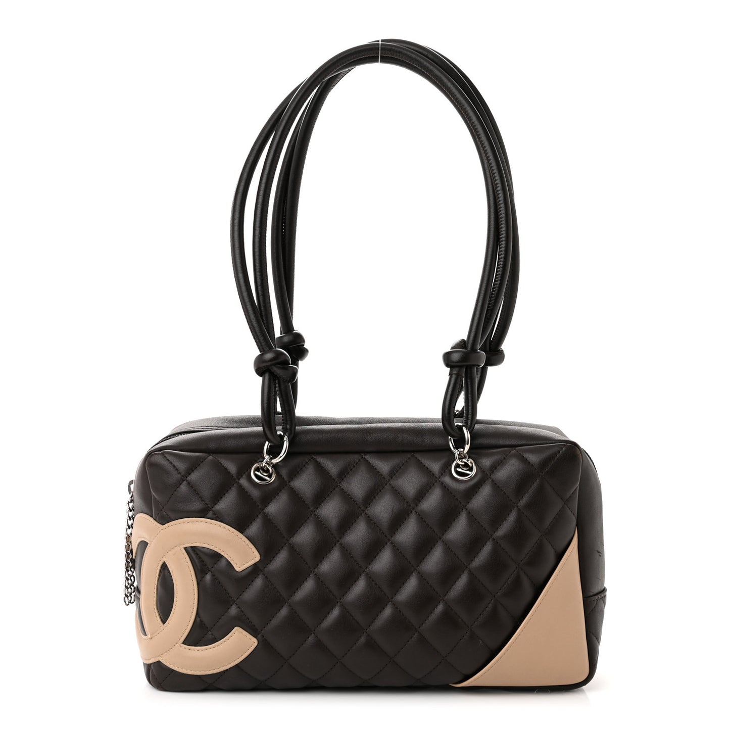 Calfskin Quilted Cambon Large Bowler Brown Beige