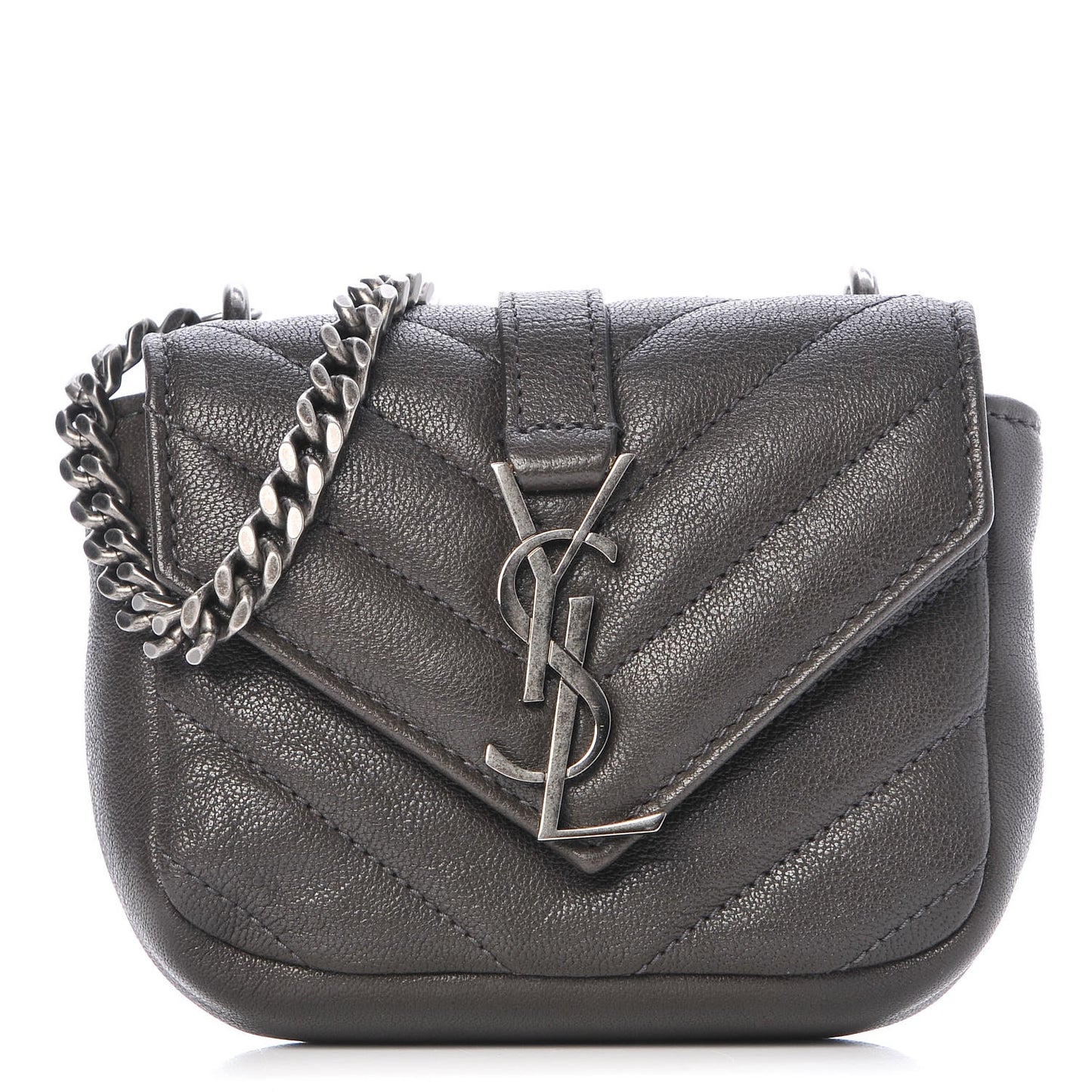 Sheepskin Matelasse Chevron Monogram Mini College Bag Dark Anthracite