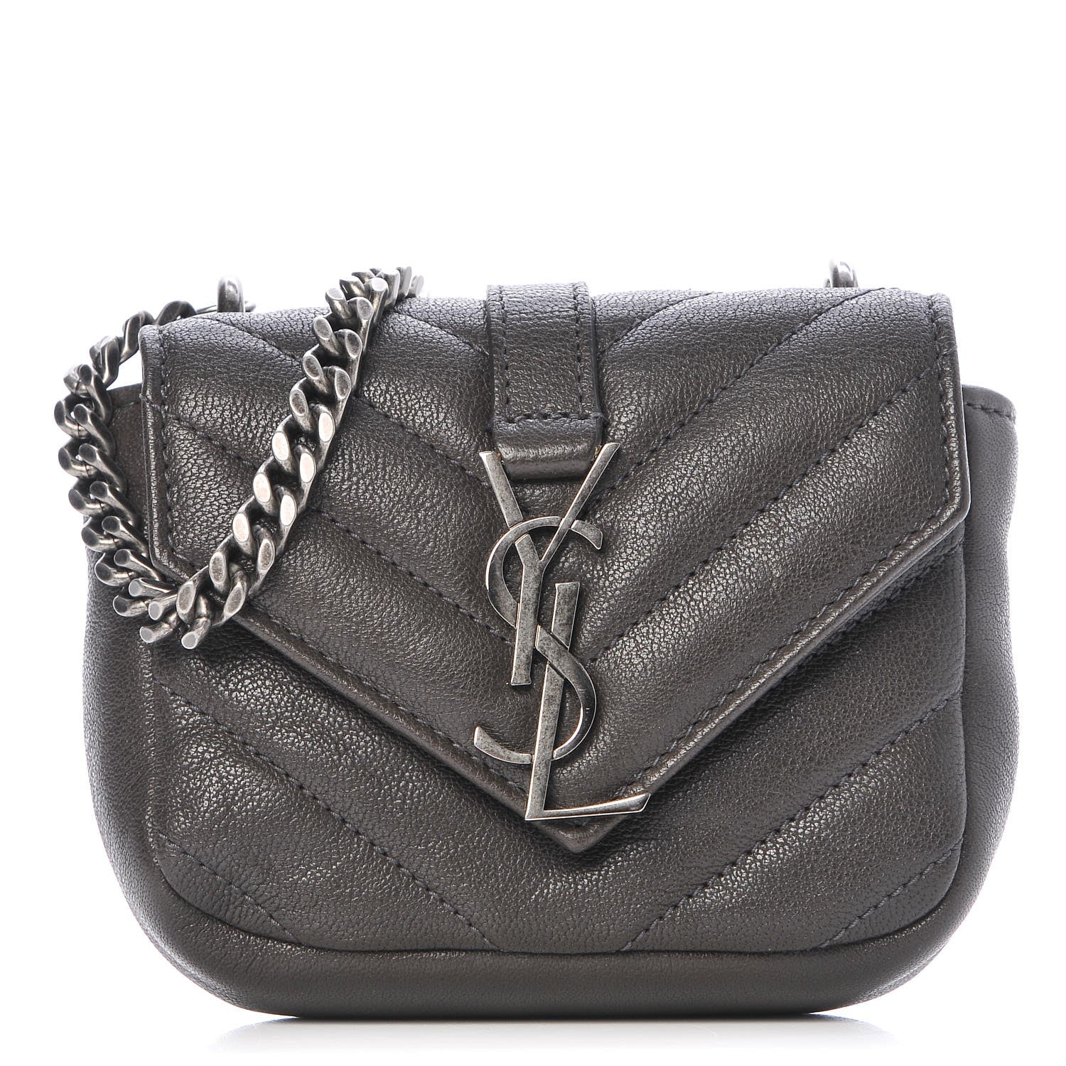Saint Laurent Sheepskin Matelasse Chevron Monogram Mini College Bag Dark Anthracite 1 of 7