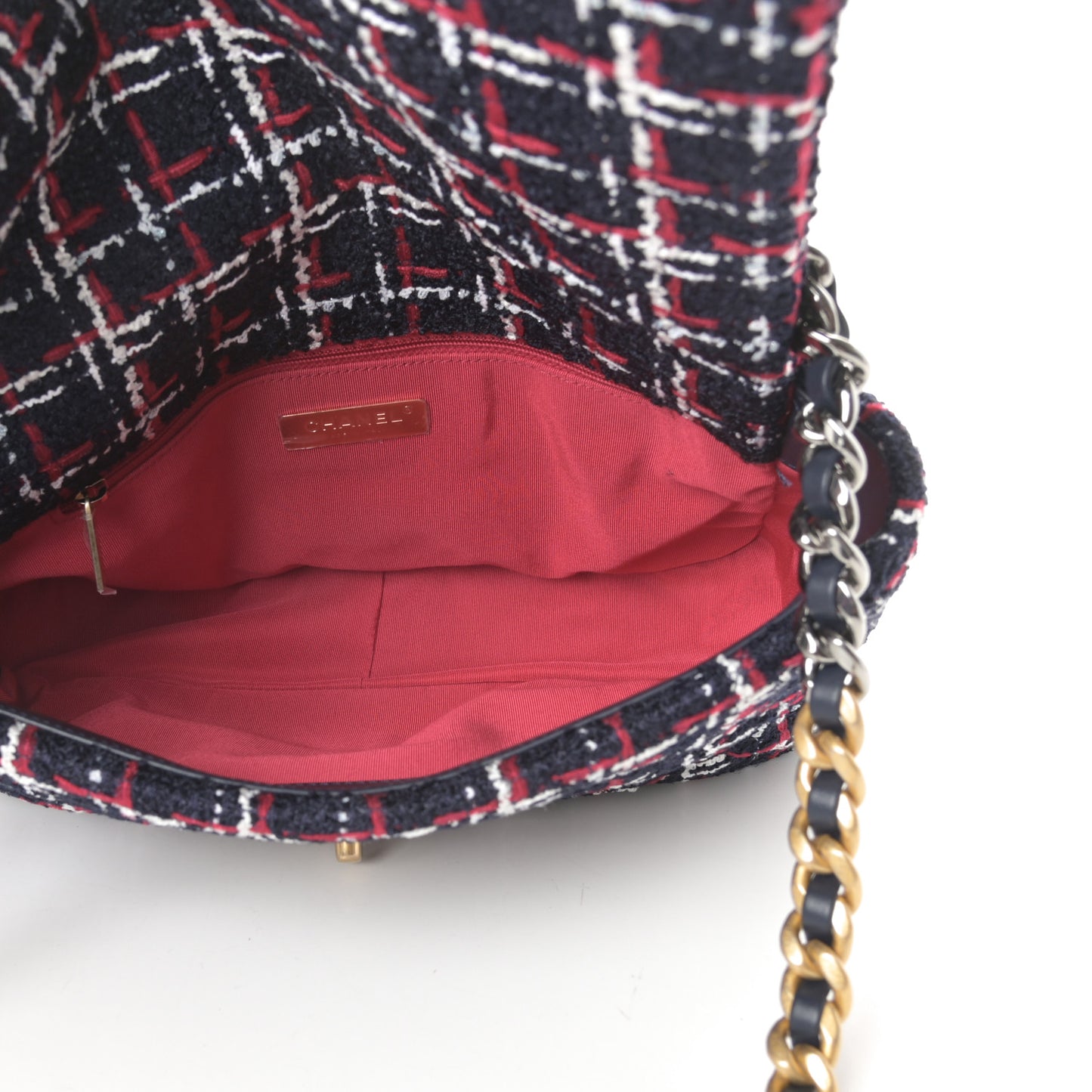 Tweed Quilted Large Chanel 19 Flap Navy Blue White Red