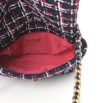 Chanel Tweed Quilted Large Chanel 19 Flap Navy Blue White Red 5 of 13