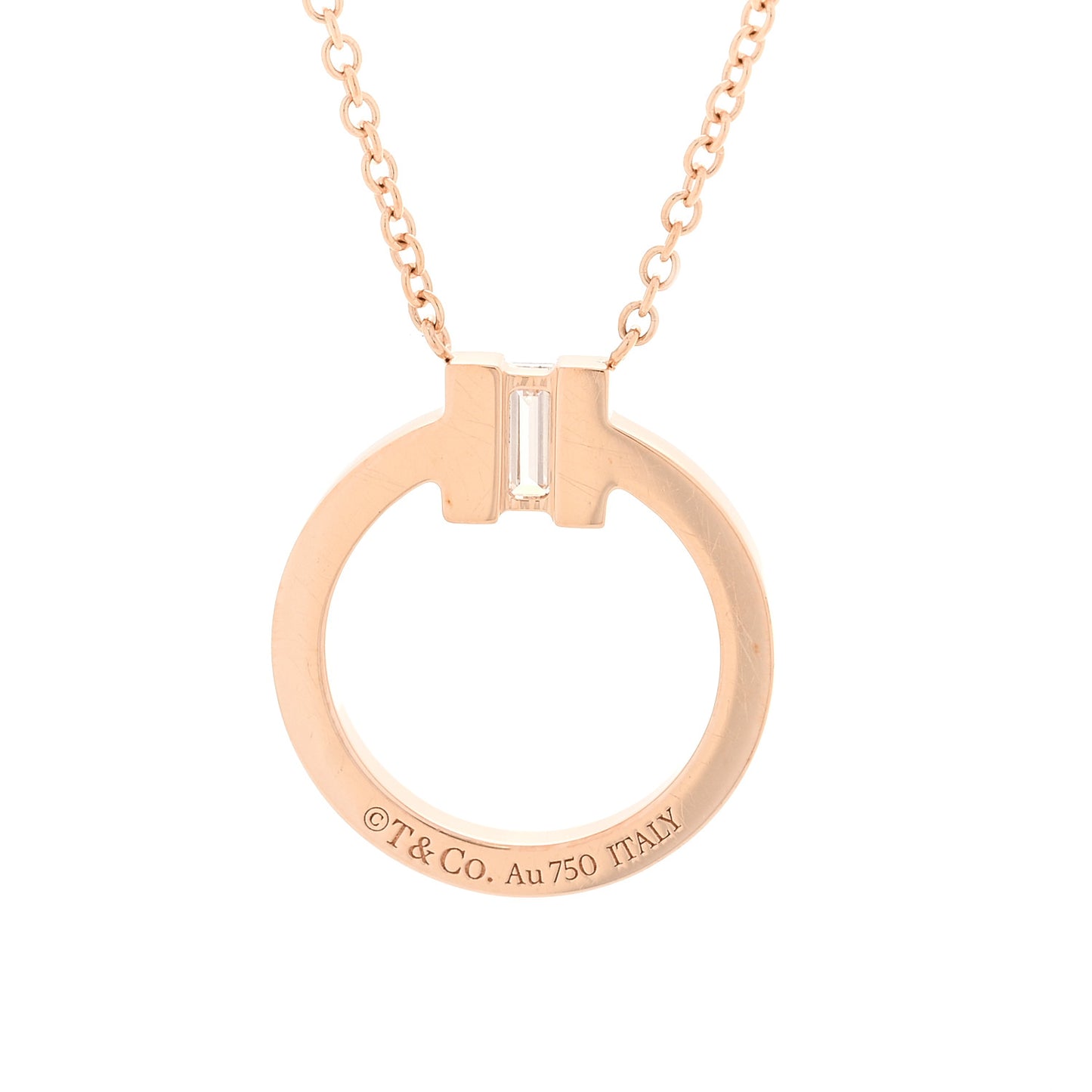 18K Rose Gold Diamond T Baguette Pave Pendant Necklace
