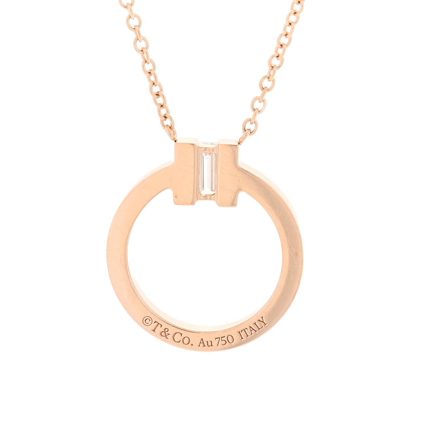 Tiffany 18K Rose Gold Diamond T Baguette Pave Pendant Necklace 5 of 6