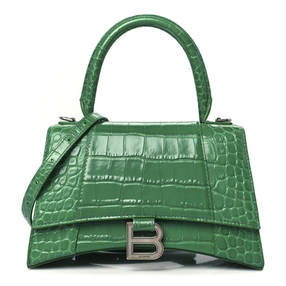 Balenciaga Shiny Calfskin Crocodile Embossed Small Hourglass Top Handle Bag Leaf Green 1 of 9