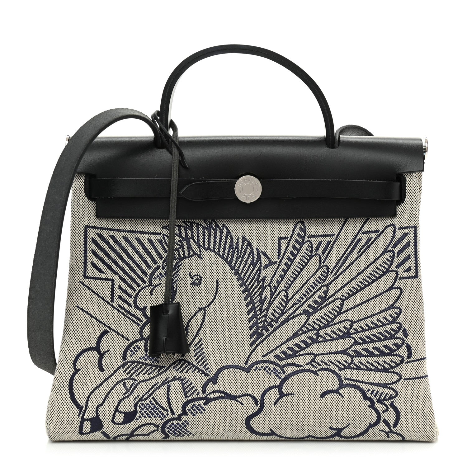 Hermes Vache Hunter Toile H Pegase Pop Herbag Zip Retourne 31 PM Bleu Indigo Ecru Black 3 of 9