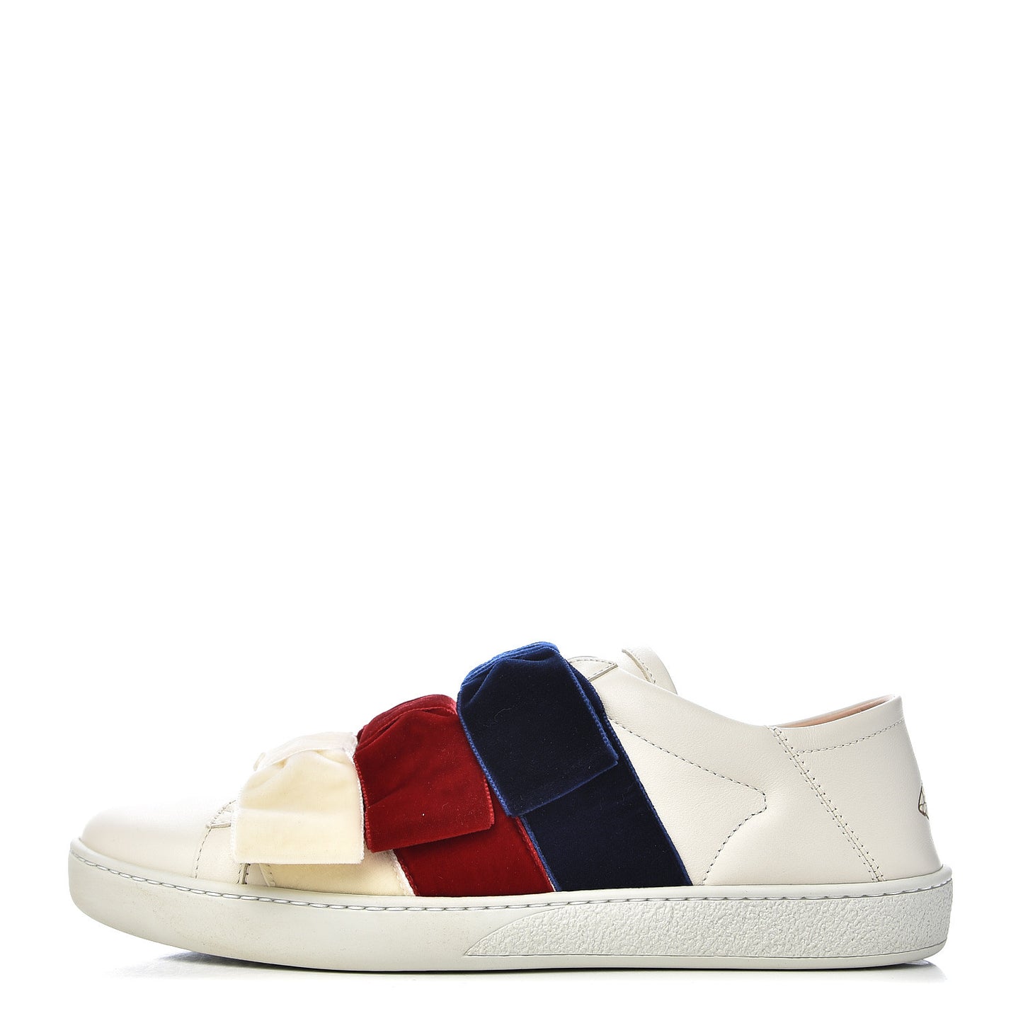Calfskin Velvet Womens Bow Ace Sneakers 38.5 White