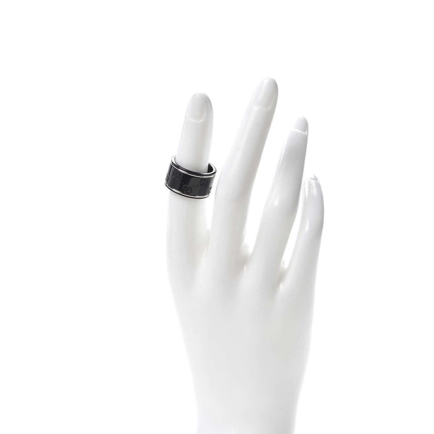 Black Synthetic Corundum 18K White Gold 12mm Icon Band Ring 53 6.25