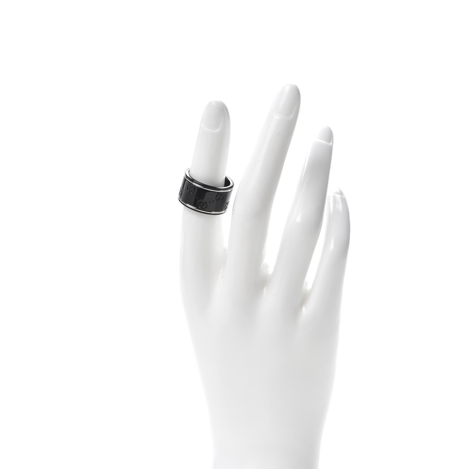 Gucci Black Synthetic Corundum 18K White Gold 12mm Icon Band Ring 53 6.25 2 of 5