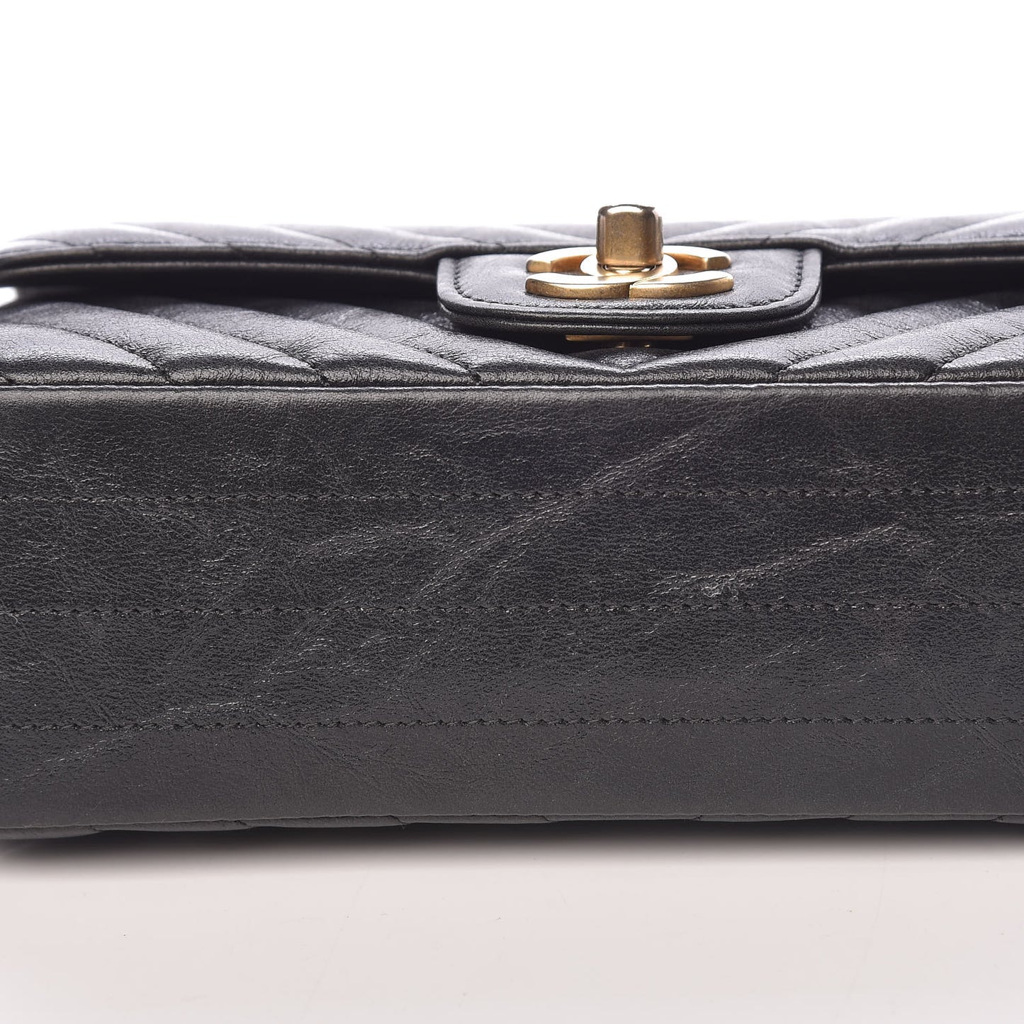 Iridescent Calfskin Chevron Quilted Mini Rectangular Flap Black