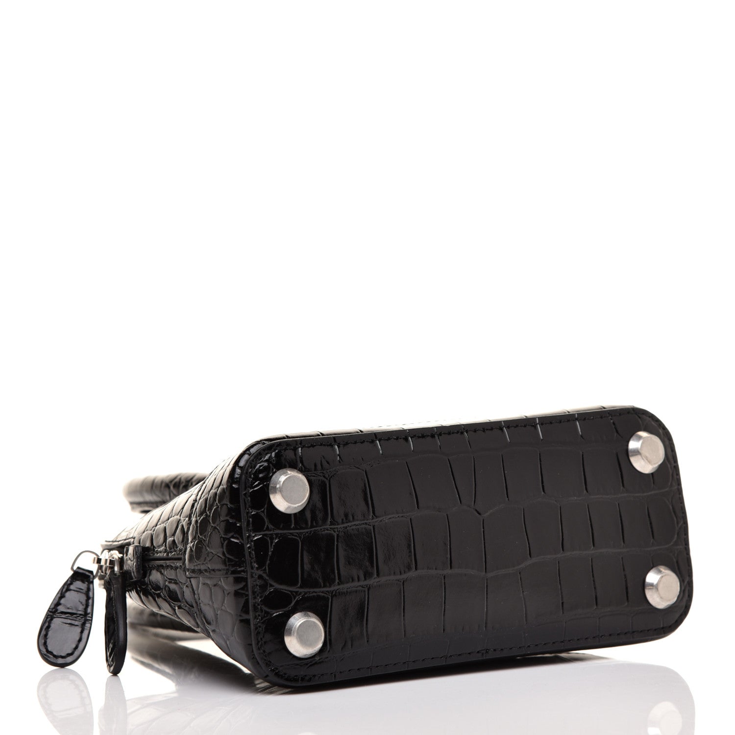 Balenciaga Shiny Calfskin Logo Crocodile Embossed XXS Ville Top Handle Bag Black White 4 of 10