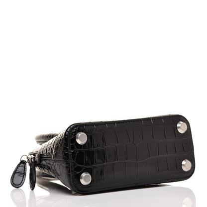 Balenciaga Shiny Calfskin Logo Crocodile Embossed XXS Ville Top Handle Bag Black White 4 of 10