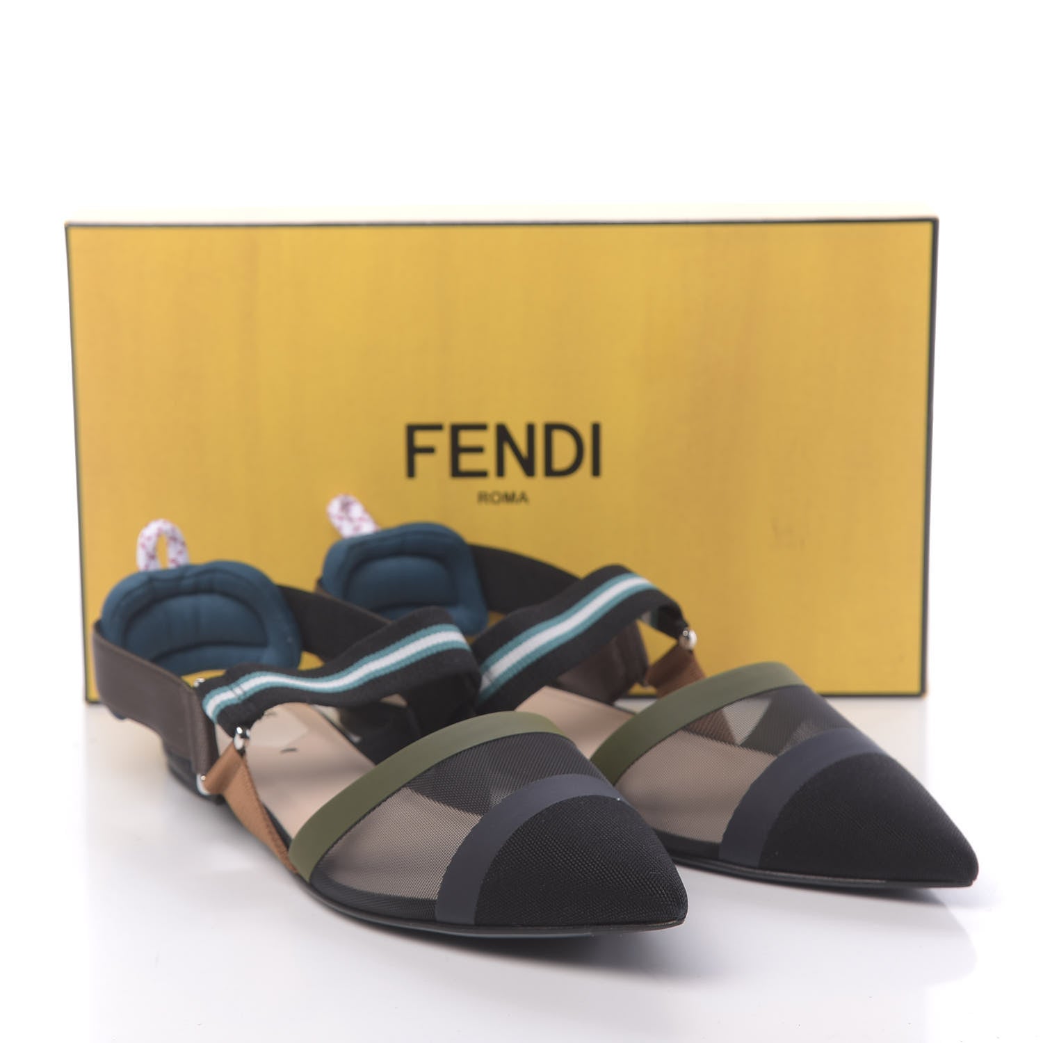 Fendi Technical Mesh Canvas Colibri Slingback Ballerina Flats 40.5 Black Verde Military 8 of 8