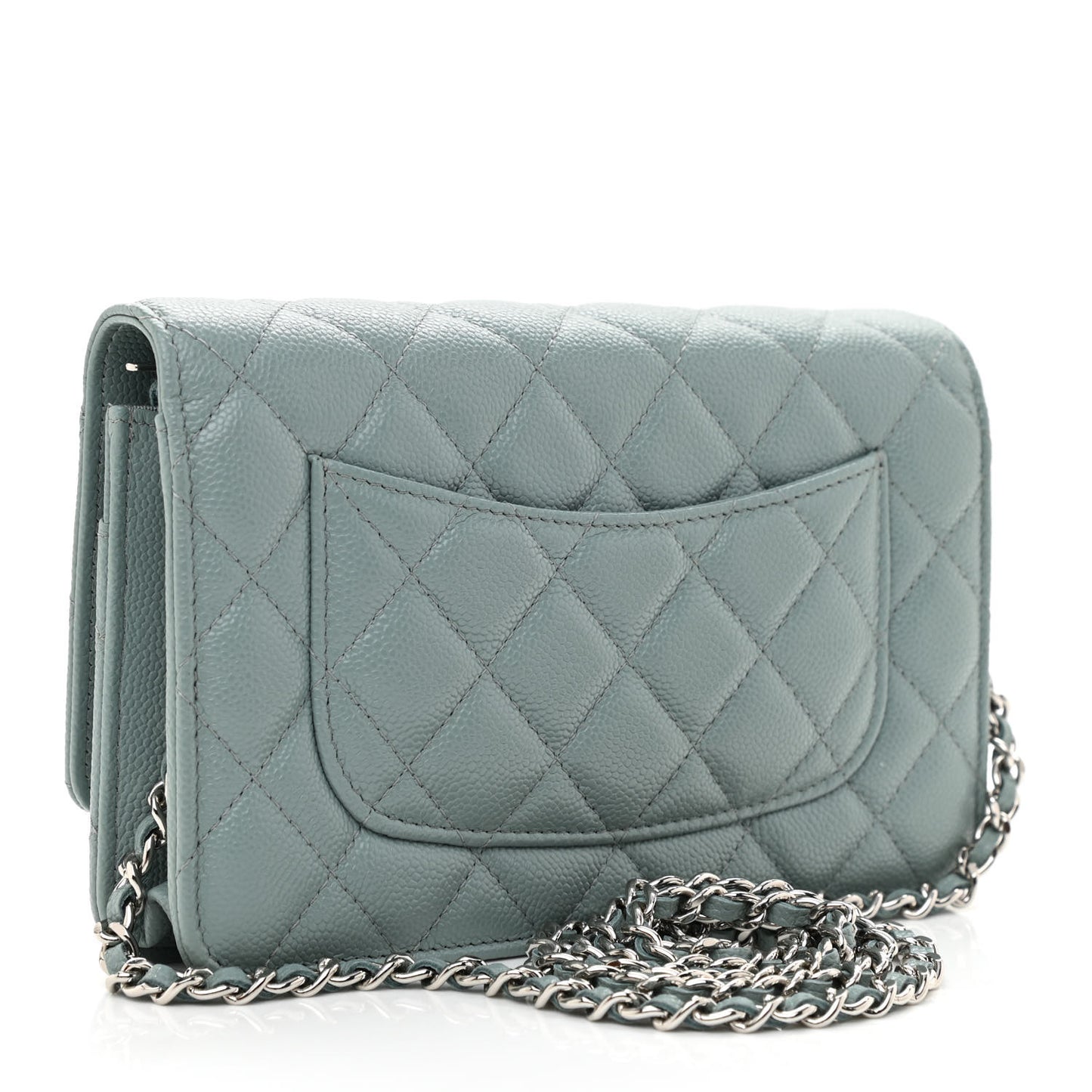 Caviar Quilted Wallet On Chain WOC Light Blue