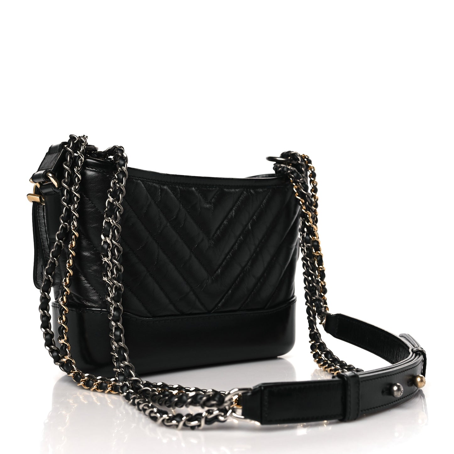 Aged Calfskin Chevron Quilted Small Gabrielle Hobo Black