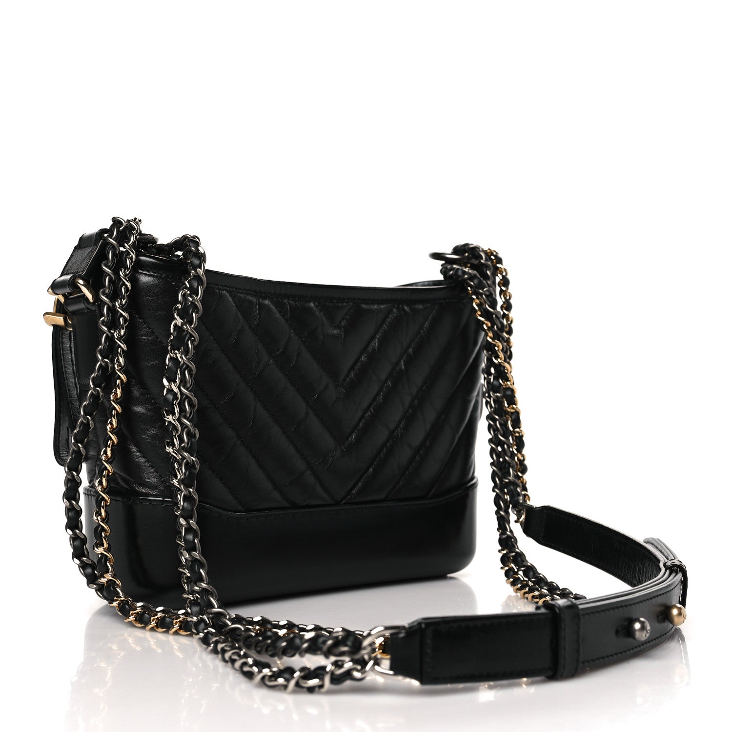 Chanel Aged Calfskin Chevron Quilted Small Gabrielle Hobo Black 3 of 10